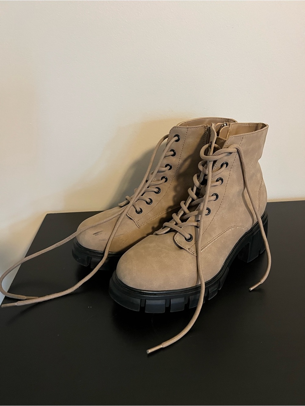 MIA Taupe Lace-Up Combat Boots with Black Lug Sole